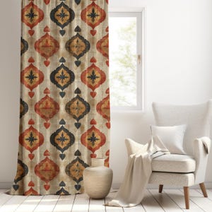 Tribal Pattern Curtains, Bohemian Valances, Ethnic Drapery, Southwestern Curtain, Earthy Tone Drapes, Hook & Ring Curtain, Rustic Home Decor