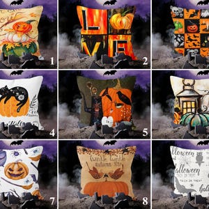 Halloween Pillow Case, Haunted House Cushion Case, Black Cat Pillow Cover, Orange Ghost Pumpkin Cushion Cover, Halloween Decor, Gothic Gift