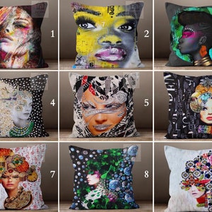 Abstract Graffiti Art Pillow Slipcover, Modern Diamond Painting Pillowcase, African Woman Portrait Cushion Case, Surrealist Pillow Protector