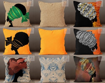 Black Women Throw Pillows, African Pillow Cover, Decorative Cushion Cover, Ethnic Pillow Cases, African Girl Cushion Case, Boho Home Decor