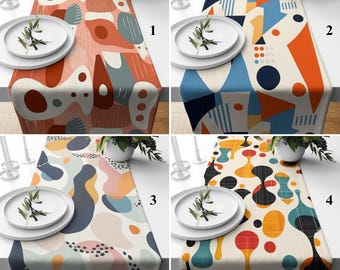 Abstract Mid-Century Table Runner, Bauhaus Style Dining Decor