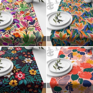 Flower Table Decor, Decorative Table Linen, Floral Table Top, Blossom Table Cover, Rosebud Table Runner, Black White Design Runner