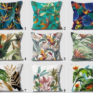 Tropical Leaves Pillow Covers, Palm Leaves Throw Pillows, Patio Pillow Case, Green Blue Pillow Sham, Tropical Plant Cushion Case, Leaf Decor