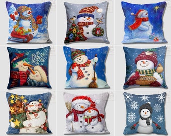 Taie d'oreiller bonhomme de neige, taie d'oreiller tendance hiver, taie de coussin décorative flocon de neige, housse de coussin Noël, décoration d'intérieur de Noël, cadeaux de nouvel an