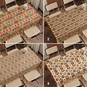 Boho Aztec Pattern Tablecloth, Tribal Design Dining Table Cover, Ethnic Style Table Linen, Southwestern Tablecloth, Rustic Home Decor
