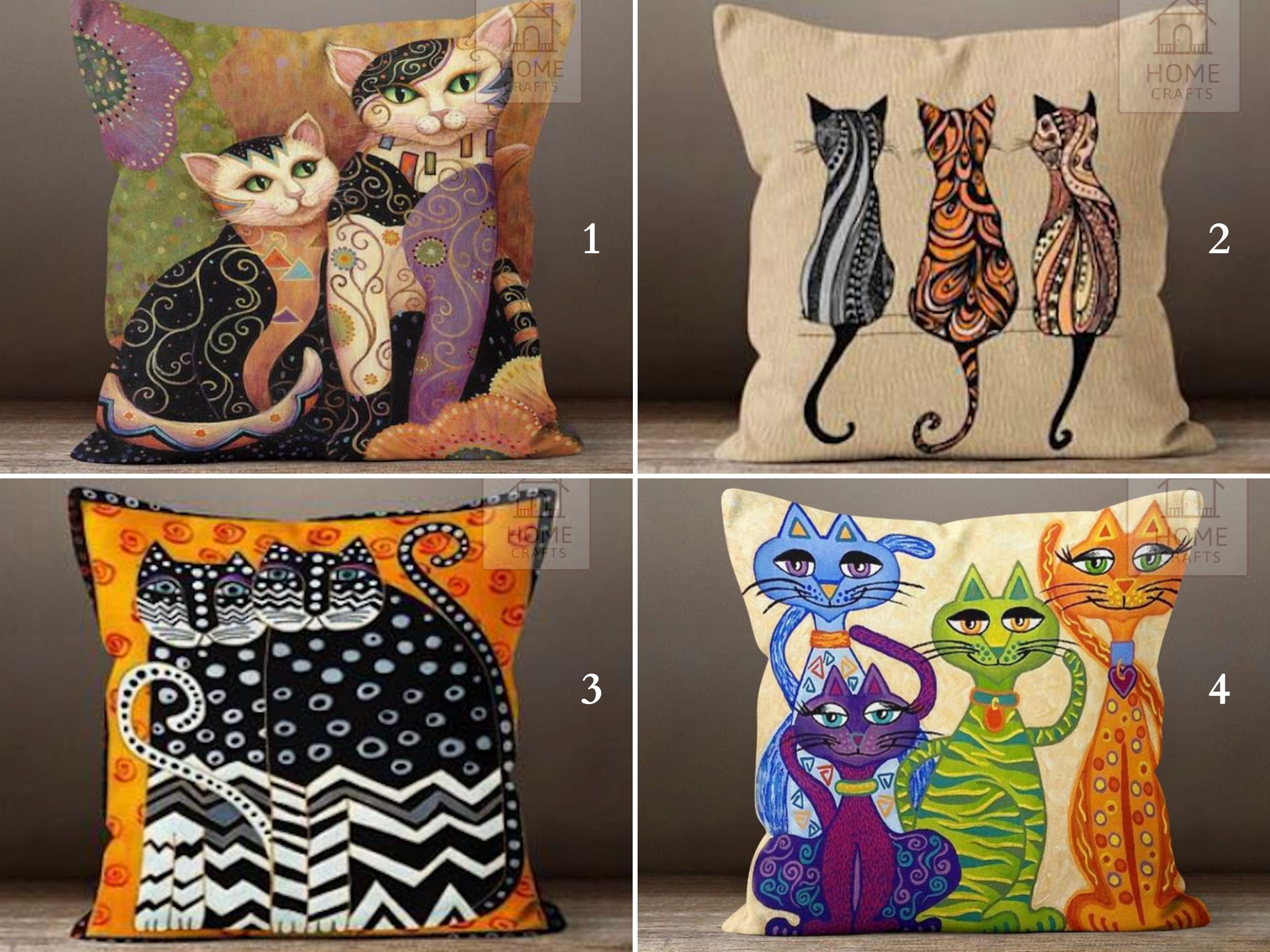 Cartoon Cat Pillow Slipcover Art Nouveau Cute Kitten Pillowcases Comfy Lovely Cat Cushion Case Klimpt Design Kitty Cat Pillow Protector Etsy