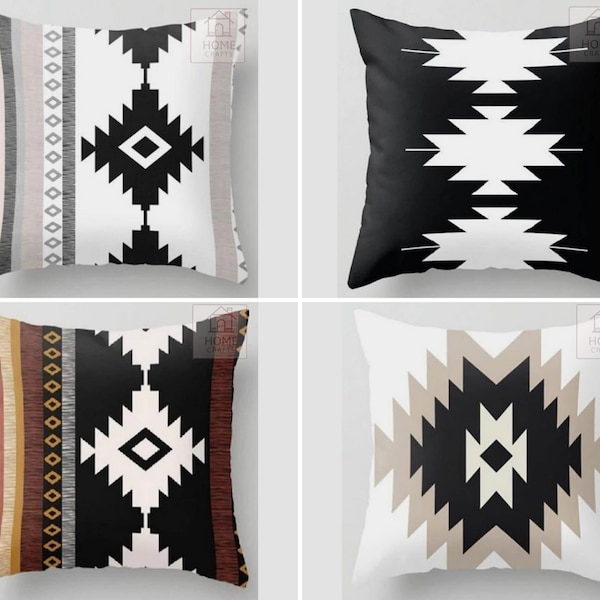 Rug Design Pillow Cases, Terracotta Southwestern Cushion Cover, Decorative Aztec Print Ethnic Home Decor, Farmhouse Style Geometric Pillows