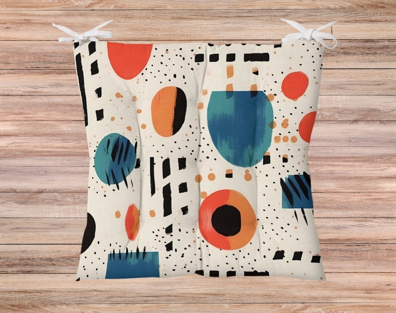 Abstract Puffy Seat Pads, Geometric Outdoor Chair Cushion, Modern Art Chair Pads, Indoor Bench Cushion Pad, Contemporary Seat Cushion Pads Pattern #4