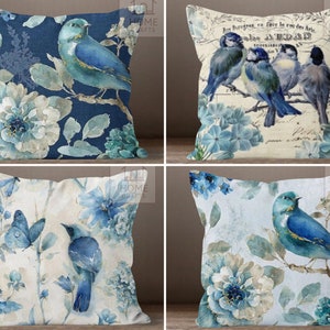 Bird Pattern Cushion Covers, Decorative Throw Cute Blue Bird Style Animal Design Pillow Covers, Stylish House Decoration, New Home Gifts