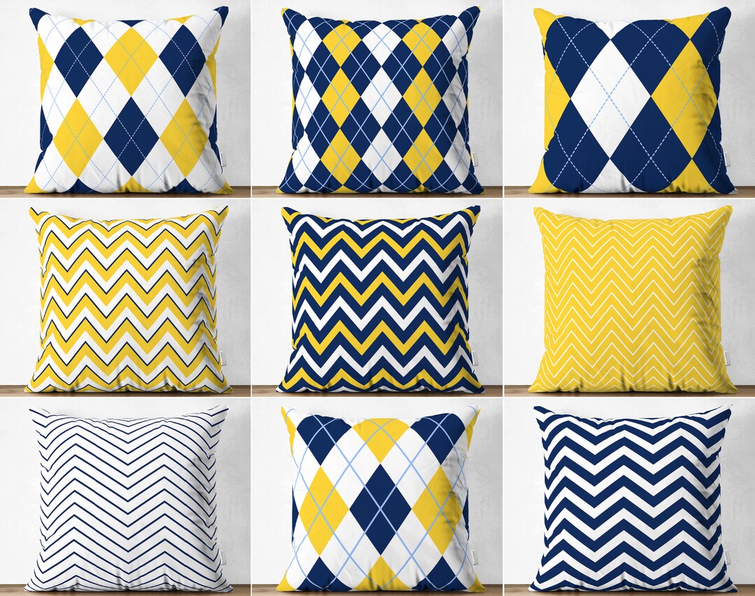 Yellow Blue Pillow Cover, Yellow Outdoor Cushion Cases, Blue Yellow