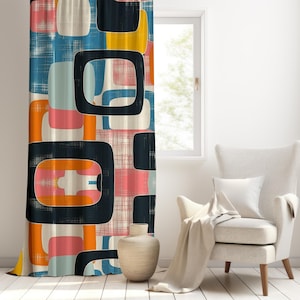 Abstract Art Funky Pattern Curtain Panels, Vintage Inspired Mid Century Modern Drapes, Colorful Retro Geometric Fabric, Eclectic Home Decor