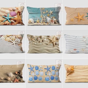 Nautical Lumbar Pillow Case, Sea Themed Cushion Covers, Starfish Pillow Sham, Beach House Pillow Top, Sand Decor Pillow, Yacht Decors