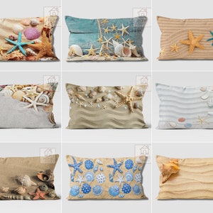 Nautical Lumbar Pillow Case, Sea Themed Cushion Covers, Starfish Pillow Sham, Beach House Pillow Top, Sand Decor Pillow, Yacht Decors