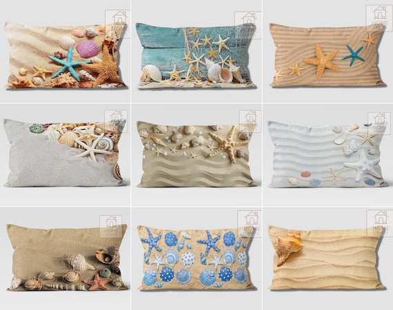 Nautical Lumbar Pillow Case Sea Themed Cushion Covers Starfish Pillow Sham Beach House Pillow Top Sand Decor Pillow Yacht Decors Etsy