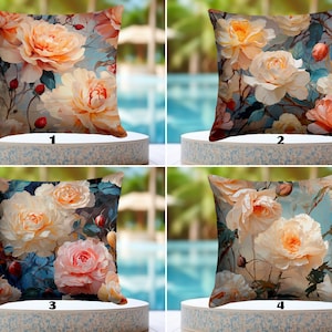 OUTDOOR Rose Pattern Pillowcase, Pink Floral Water Resistant Pillow Cover, Trendy Cushion Case, Stylish Pillow Slipcover, Elegant Home Deco