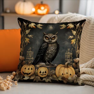 Gothic Halloween Pillow Cover Set, Spooky Horror Throw Cushion, Vintage Black Witch Skull Spider Home Decor, Dark Academia Fall Decor Gift