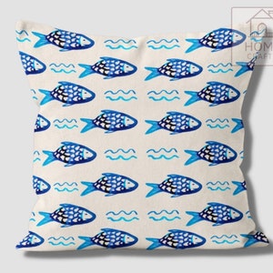 Nautical Outdoor Pillow Case, Fish Themed Pillow Cover, Decorative Pillows, Fish Restaurant Pillow, Pillow for Beach House, Coastal Decor Pattern #3