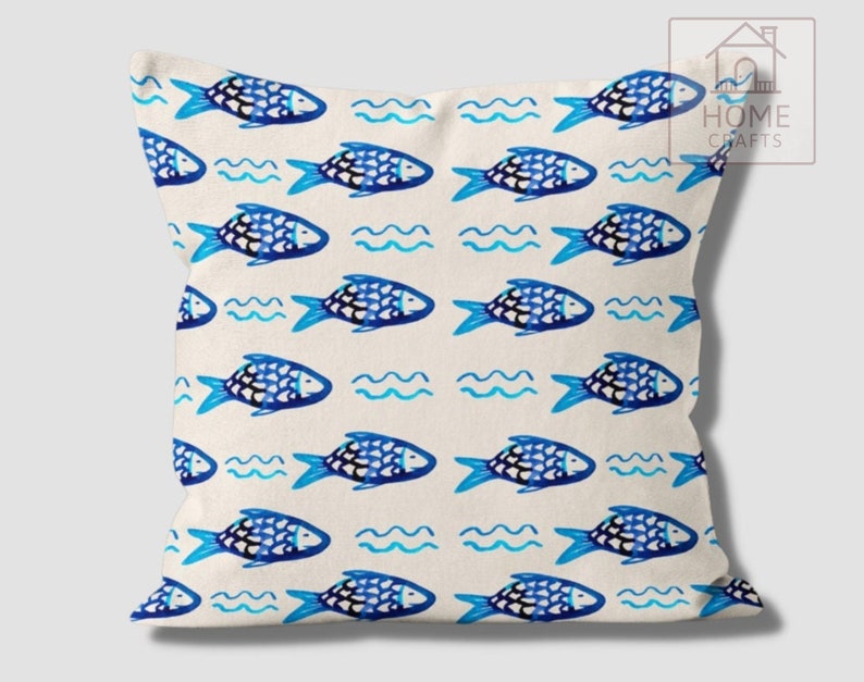 Nautical Outdoor Pillow Case, Fish Themed Pillow Cover, Decorative Pillows, Fish Restaurant Pillow, Pillow for Beach House, Coastal Decor Pattern #3