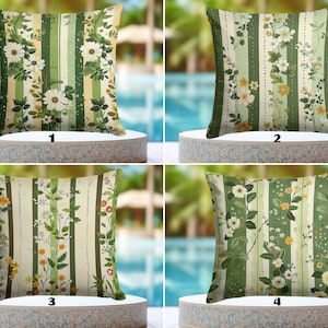 OUTDOOR Vintage Floral Pillowcase, Country Waterproof Pillow Cover, Daisy Flower Cushion Cover, Green Accent Decorative Pillow Protector