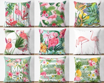 Pink Flamingo Cushion Cases, Tropical Pillow Cover, Pineapple Cushion Cover, Square Pillow, Decorative Pillows, Jungle Pillows, Home Gift