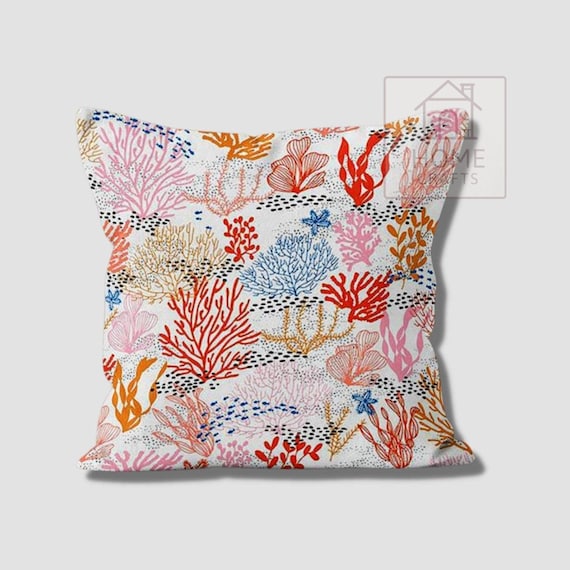 Coral Print Pillow Shams Moss Throw Pillow Case Seahorse Outdoor Cushion Beach House Pillows Seaweed Cushions 18x18 16x16 20x20 24x24 Etsy