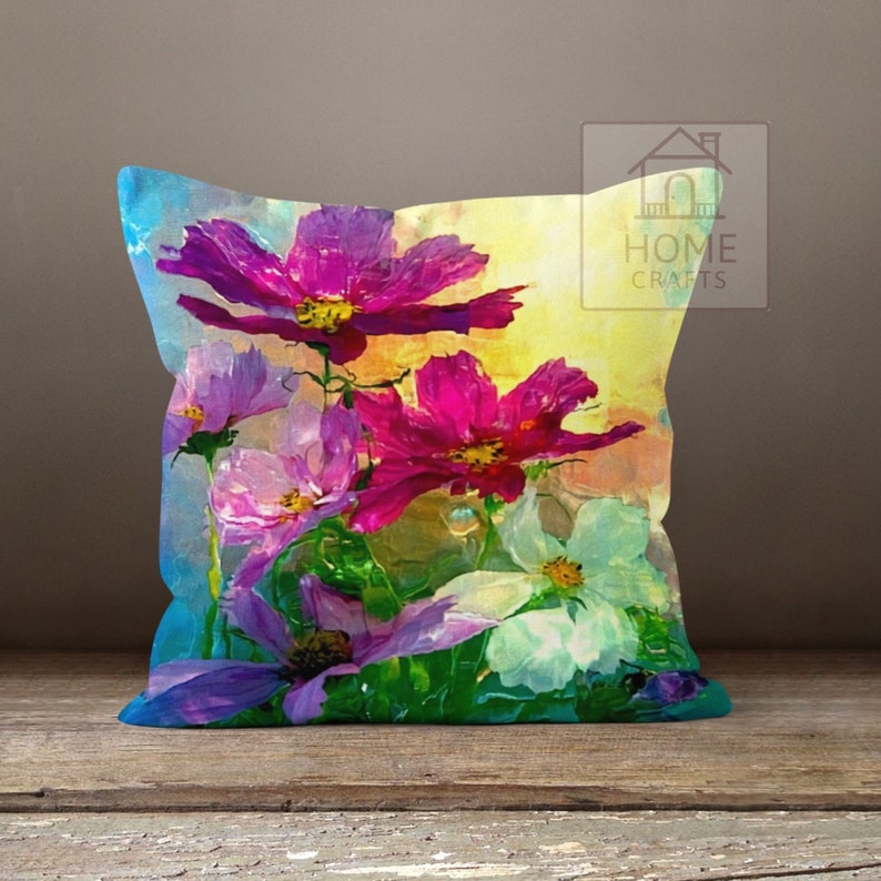 Colorful Flower Throw Pillow Cases, Watercolor Flower Pillow Sham, Oil Painting Pillow Cover, Wildflowers Pillow, Abstract Paint Pillow Pattern #1