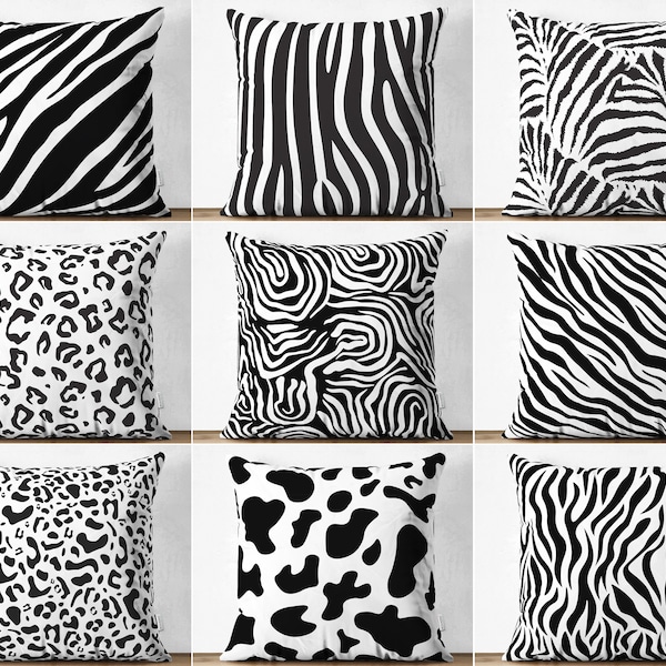 Housses de coussin motif zèbre, housse de coussin léopard, taie d'oreiller noir et blanc, coussins zèbre, coussin camouflage, coussin décoratif