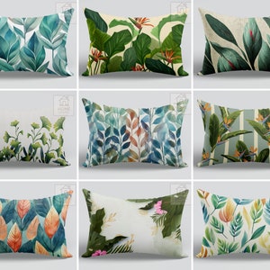 Green Leaves Design Pillowcase, Banana Leaves Pillow Cover, Bird of Paradise Flower Rectangle Cushion Cover, Spring Floral Lumbar Pillow Top