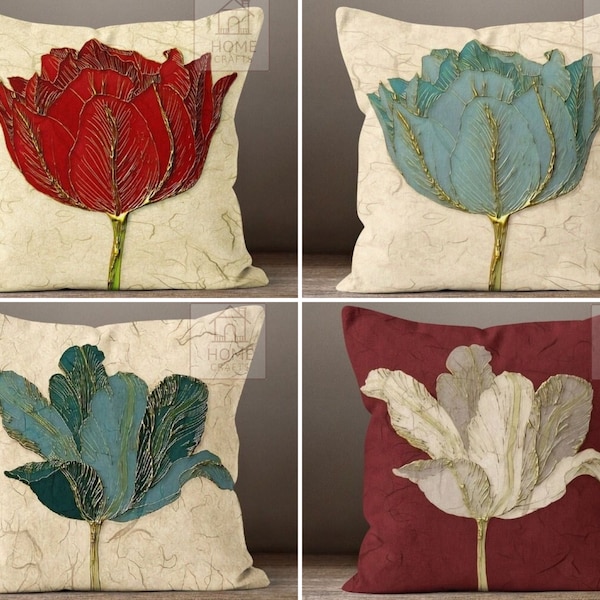 Tulip Cushion Case, Red Floral Pillowcase, Burgundy Throw Pillow, Decorative Pillow, Flower Outdoor Pillow, Floral Pillow Cover, Home Design