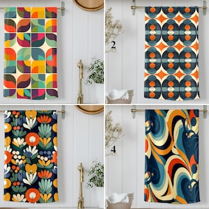 Mid Century Modern Kitchen Towel, Retro Bauhaus Tea Towel, Colorful Geometric Dish Towels