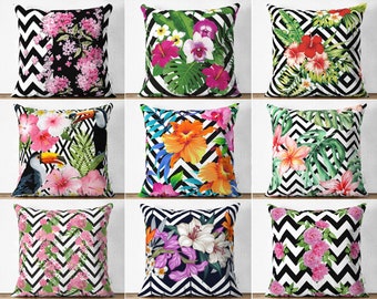 Lily Pillow Case, Zigzag Floral Pillow Covers, Flower Printed Cushion Case, Toucan Design Summer Trend Pillow Top, Clove Cushion, Home Decor