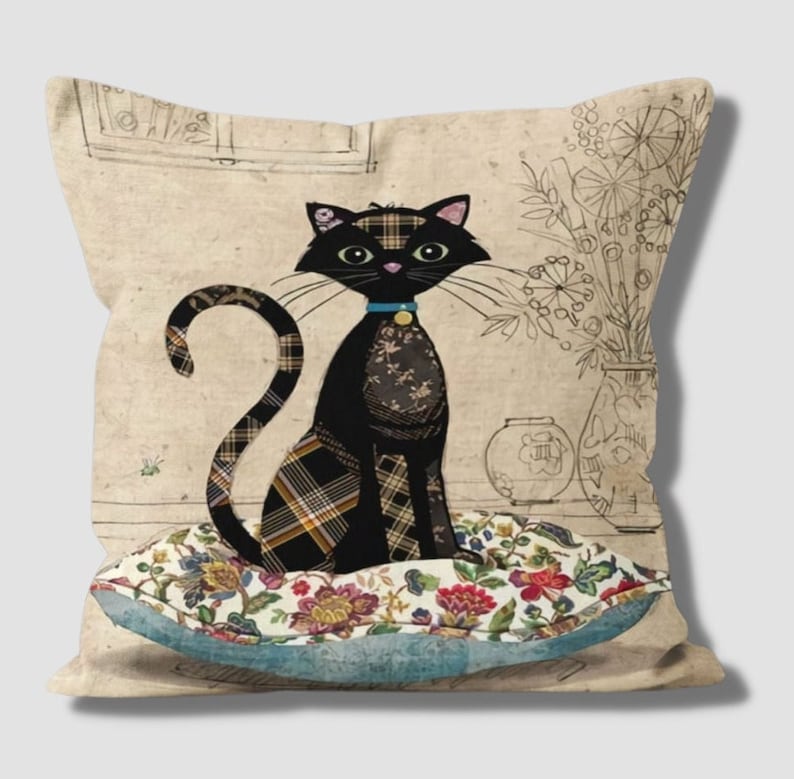 Black Cat Pillow Covers Cat Gift Ideas Cat Pillow Case Etsy