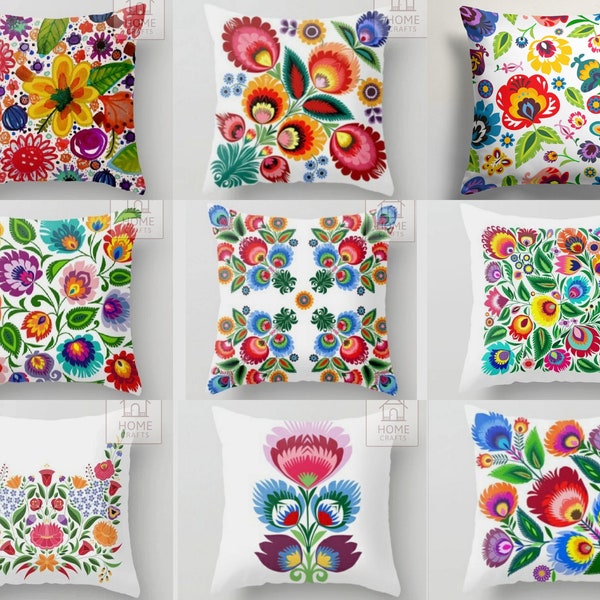 Housse de coussin floral coloré, housse de coussin fleurs vives, coussin mexicain, taie de coussin ethnique, taie d'oreiller décorative ethnique