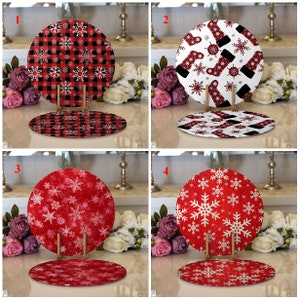 Snowflake Placemat (Set of 2)| Red Christmas Tablemat| New Year Supla| Round Dining Mat| Handmade Underplate| Xmas Circle Mat| Kitchen Decor
