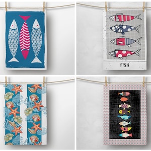 Fish Kitchen Towel (Set of 2), Fish Tea Towel, Seafood Hand Towel, Fish Kitchen Towel, Fish Print Tea Towel, Fish Kitchen Decor, Home Gifts
