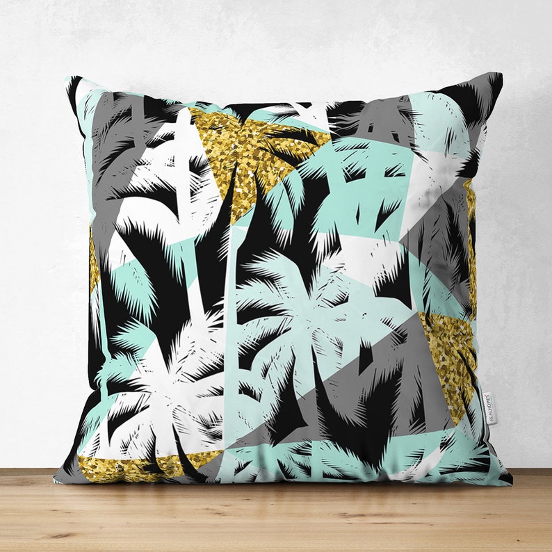 Palm Tree Pillow Shams, Tropical Blue Leaves Pillow Covers, Monstera Leaf Printing Sofa Cushion, Feather Decorative Pillow Case, Home Design Pattern #3