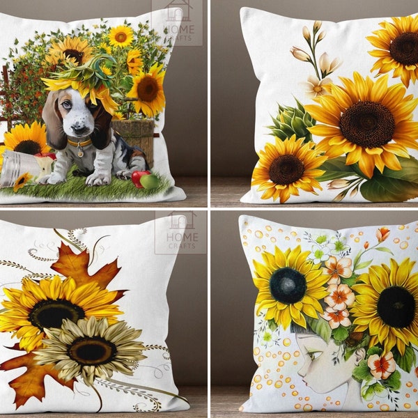 Sunflower Sofa Pillow Cover, Sunflower Pillow Case, Yellow Flower Decorative Pillows, Sunflower Accent Pillow Top, Floral Patio Pillow Shams