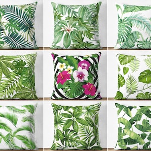 Palm Leaf Pillow Cases, Green Leaves Pillow Cover, Monstera Leaf Printed Cushion Case, Giant Leaves Spring Decorative Pillow Sham, Home Deco