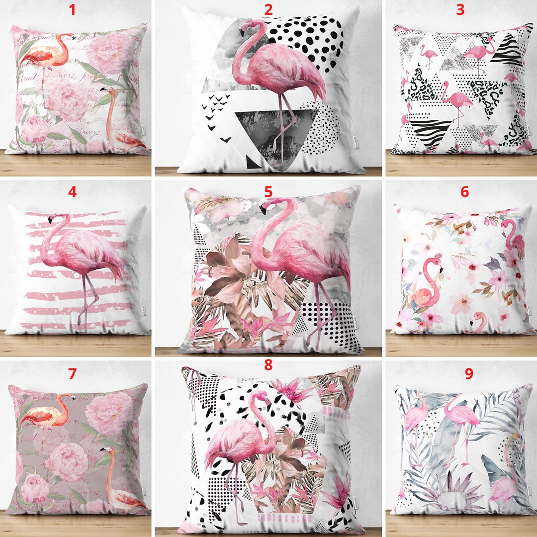 Pink Flamingo Pillow Cases Tropical Pillow Cover Pink Rose Etsy