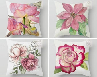 Patio Flower Pillow Covers, Pink Floral Pillow Cases, Decorative Cushion, Flower Accent Couch Pillow, Outdoor Pillow, Home Gift, House Decor