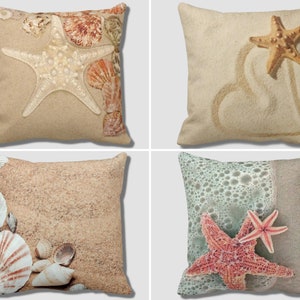 Beach Theme Pillow Case, Starfish Cushion Case, Beach Pillow Cover, Sea Animal Throw Pillow Case, Beach House Pillows, Sand Themed Cushion