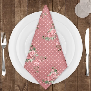 Pink Rose Pattern Napkins, Floral Design Napkin, Pink Napkin, Garden Napkins, Heart Pattern Napkin, Gift For Her, Wedding Table Decoration