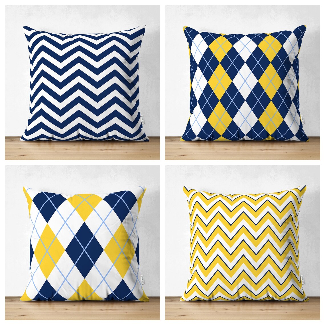 Yellow Blue Pillow Cover Yellow Outdoor Cushions Blue Yellow Etsy