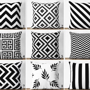 Black White Throw Pillow Covers, Geometric Sofa Cushion Case, Striped Cushion Cover, Zigzag Decorative Pillow, Greek Key Pillowcase