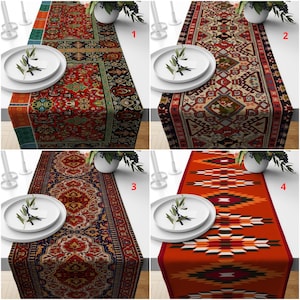 Kilim Design Table Runner, Ethnic Table Top, Turkish Kilim Printing Aztec Collection Table Sheet, Southwestern Table Cover, Boho Table Decor