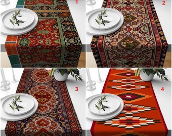Kelim Design Tischläufer, ethnische Tischplatte, türkischer Kelim-Druck Azteken-Sammlungs-Tischblatt, südwestliche Tischdecke, Boho-Tischdekoration