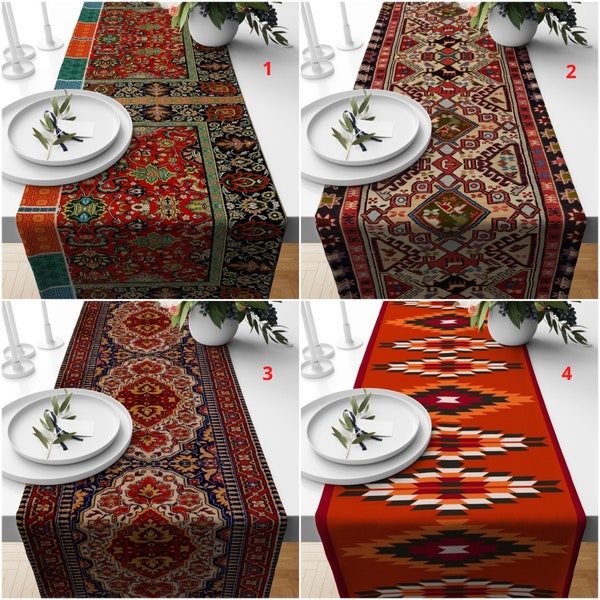 Kilim Design Table Runner, Ethnic Table Top, Turkish Kilim Printing Aztec Collection Table Sheet, Southwestern Table Cover, Boho Table Decor