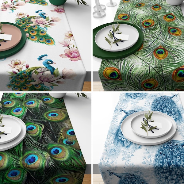 Pfau Tischläufer, Pfauenfeder Tischdecke, Dekorative Tischdecke, Pfau Design Tischdecke, Feder Print Tischdekoration, Wohnkultur