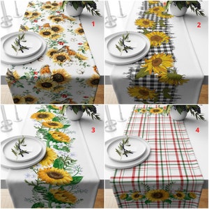 Floral Sunflowers Tablecloths, Yellow and White Table Runners, Table Linen, Floral Table Top, Plaid Kitchen Runner, Home Decor