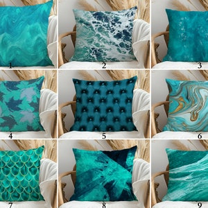Turquoise Pillow Covers, Soft Outdoor Pillowcase, Decorative Marine Pillow Shams, Sea Pillow Slip, Beach House Gift, Coastal Home Decoration